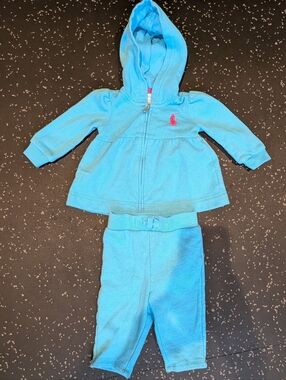 Ralph Lauren Baby Blue Hooded Zip Jacket & Pants Set (6M)